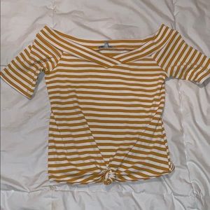 Off the shoulder yellow & white striped top